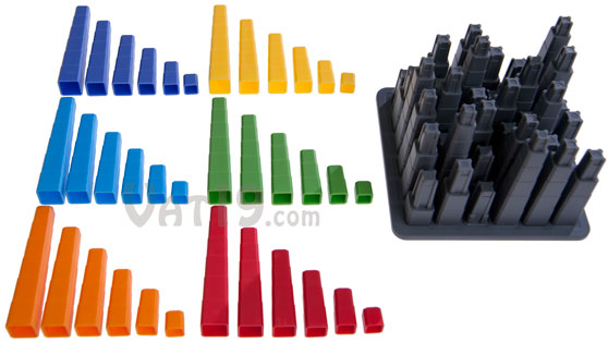 There are 36 colored tower pieces. Place them properly to create a cube.