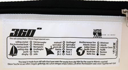 Each 360 Degree Sailcloth Bag displays where the sail came from