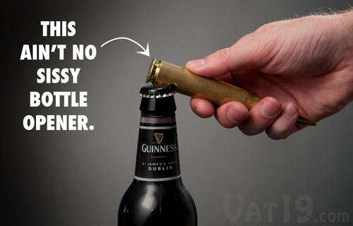 The .50 Caliber Bottle Opener opening a beer.