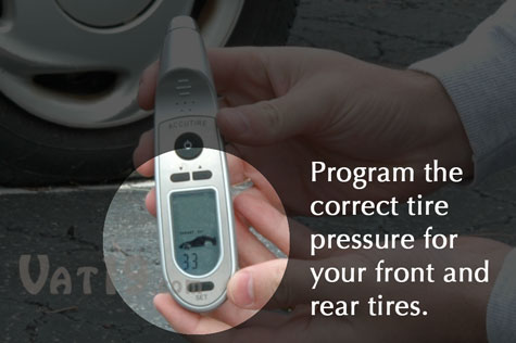 The Accutire MS-4350b Programmable Digital Tire Gauge stores the recommended tire pressures for your vehicle.