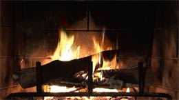 The classic video fireplace scene, just logs and fire.