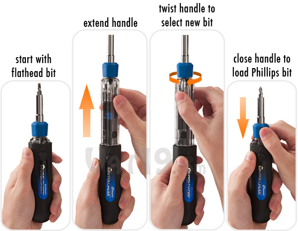 AutoLoader Auto-Loading Multi-Bit Screwdriver step-by-step instructions.