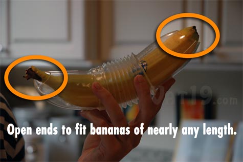 The Banana Bunker banana container has open ends so that it can fit bananas of nearly any length.