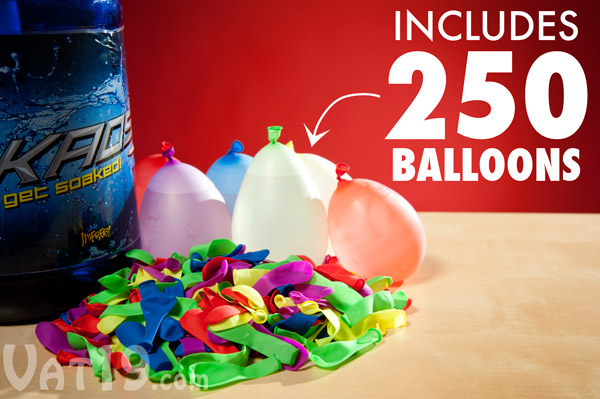 Each Tie-Not Battle Pump includes 250 water balloons.