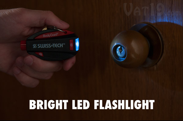 The Swiss Tech BodyGard includes a LED flashlight.