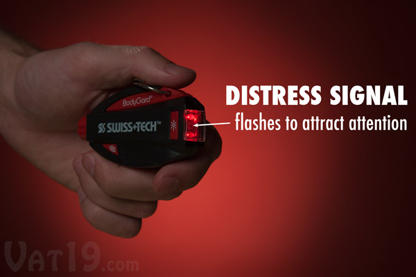 Use the BodyGard's distress flasher to flag down help.