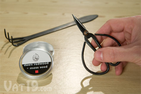 Each bonsai kit includes a pair of bonsai scissors as well as a rake with spade.