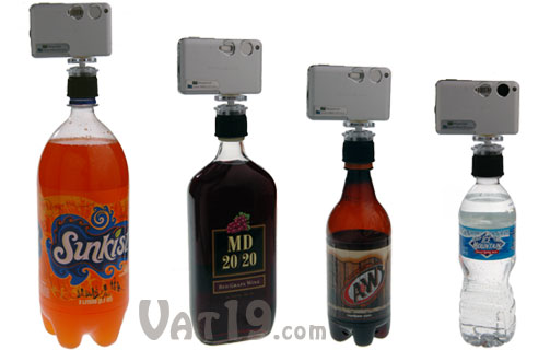 The Bottle Cap Tripod fits nearly any plastic bottle cap.