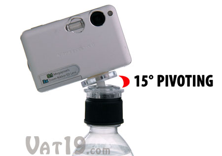 The Bottle Cap Tripod can pivot up to 15 degrees