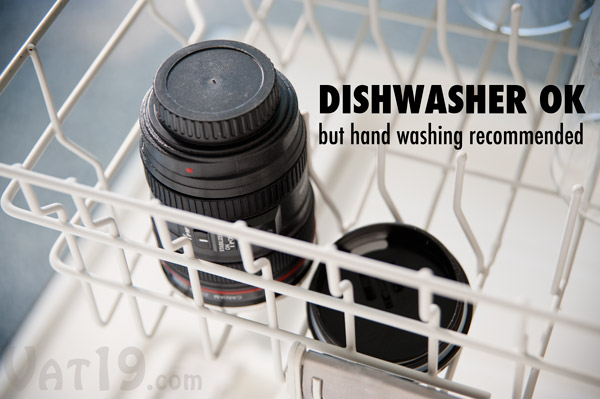 While safe in the dishwasher, the manufacturer recommends hand washing the Camera Lens Mug.