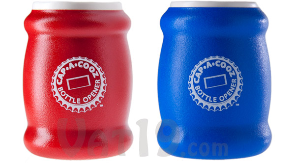 The Cap-a-Cooz is available in red and blue.