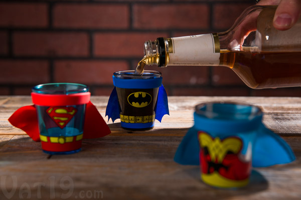 Superhero Shot Glasses with removable capes.