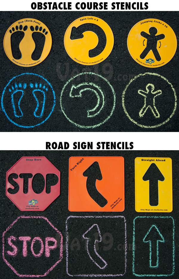 Choose from two sidewalk stencil sets.