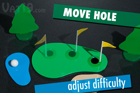 Adjust the pin location on the green to modify the difficulty of the desktop golf game.