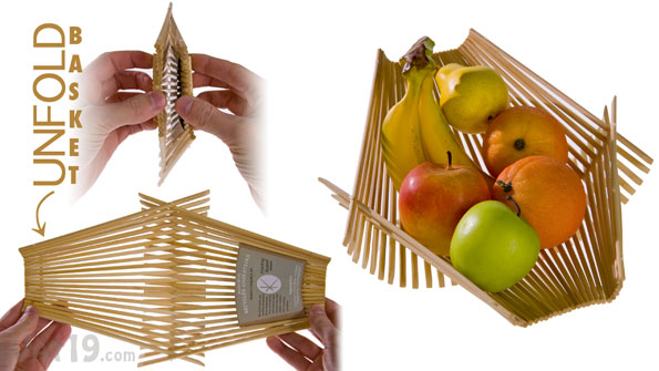 Simply unfold the design to reveal the functional art Chopstick Folding Basket.