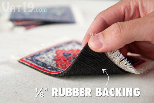 CoasterRugs feature an eight-inch rubber backing.