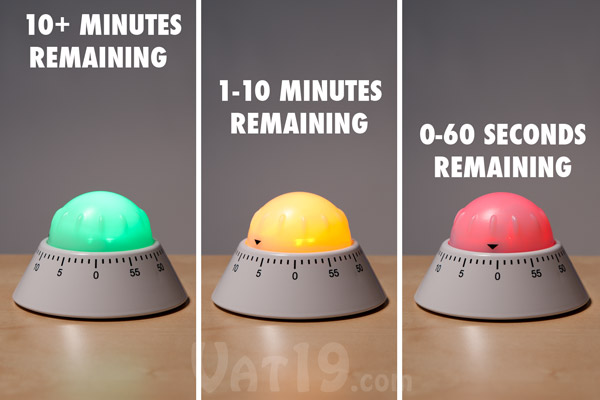 The Color Alert Kitchen Timer changes color depending on how much time is left on the alarm.
