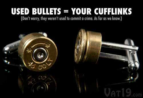 Each set of Colt .45 Cufflinks is made from upcycled Colt 45 shells.