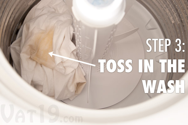 Toss the shirt with yellow stains in the armpit into the washing machine.