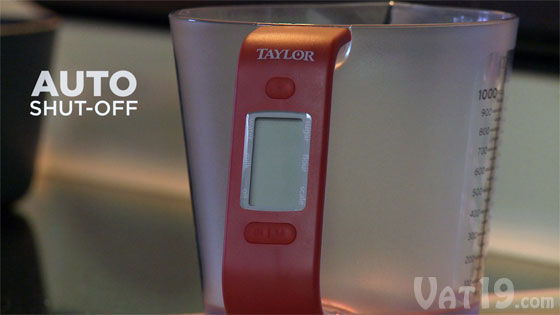 Conserve the Digital Measuring Cup and Scale's battery with the auto shut-off function.