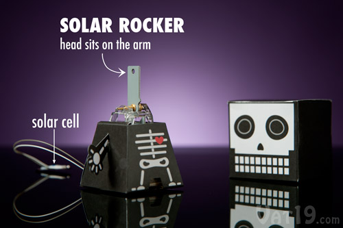 The solar-powered rocker powers your bobblehead.