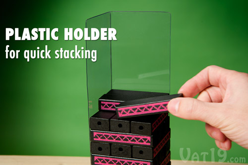 The included plastic holder makes starting a new game a snap.