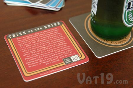 Drinking Games Beer Coasters include game rules on back.