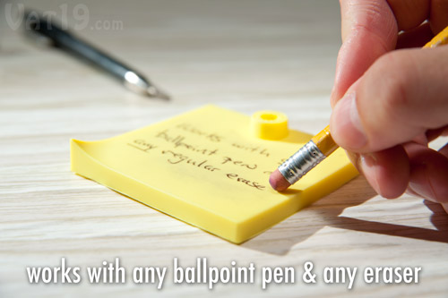 Works with any ballpoint pen and regular eraser.