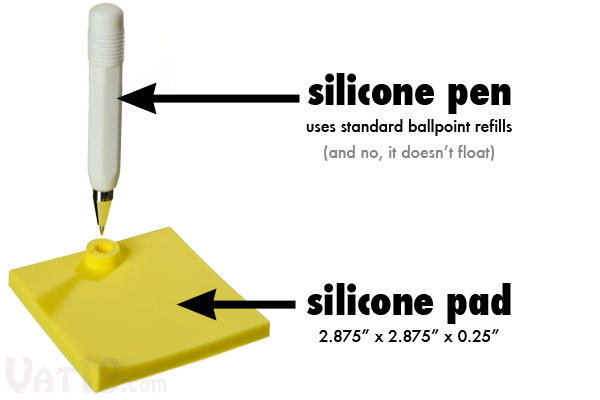 The Erasable Memo Pad comes with a small notepad and a soft silicone pen.