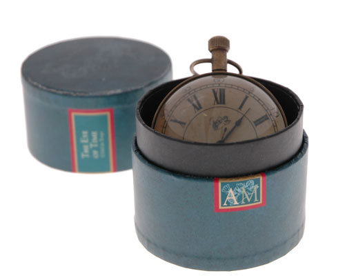 The Eye of Time Clock rests comfortably on any flat surface.