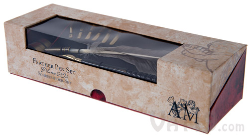 The Feather Pen Set comes packaged in an attractive gift and storage box.