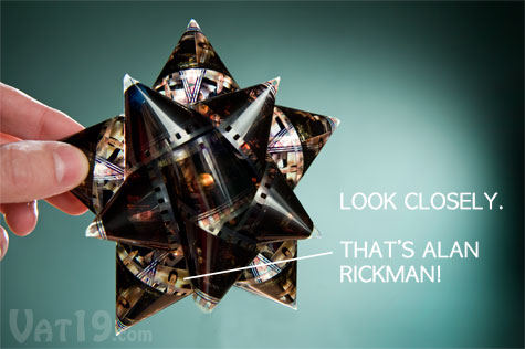 Each bow is made from a strip of film reel from a Hollywood trailer.
