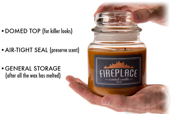 Fireplace Scented Candle in a 16 ounce apothecary jar.