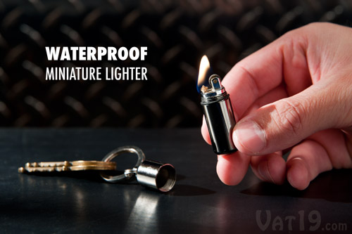 The FireStash is a miniature waterproof lighter that is only two inches long.