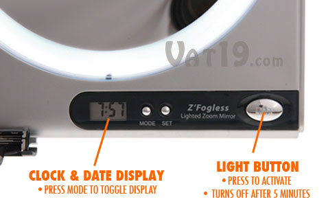 Fogless Shower Mirror with Clock and Date Display