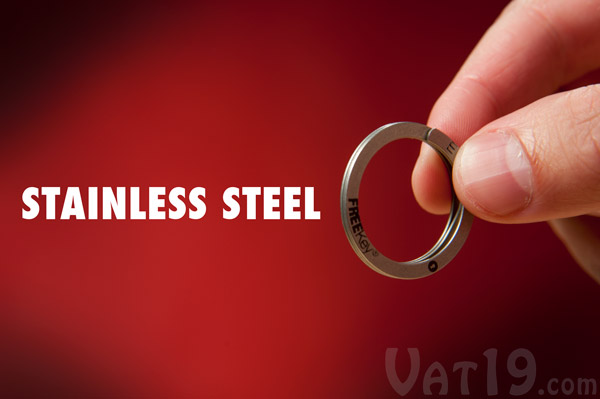 The FreeKey Keyring is made from stainless steel.
