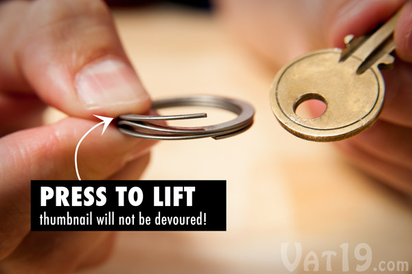 Simply press on the FreeKey to easily add and remove keys from the keyring.
