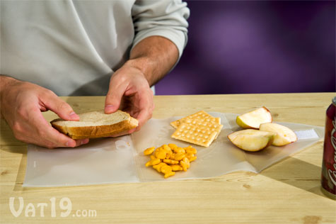 The reusable sandwich bag can be unfolded and used as a placemat.