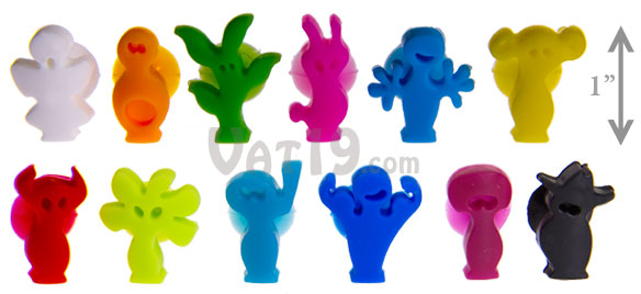 Suction cup wine charms and glass markers include 12 colorful characters.