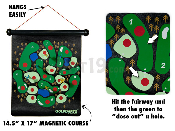 Golf Darts features a large magnetic course.