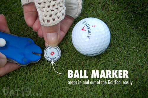 The Swiss Army GolfTool features a detachable ball marker.