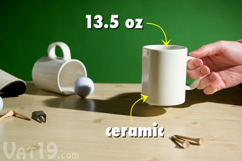 The Golfer's Coffee Mug holds 13.5oz of liquid.