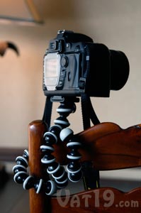Gorillapod Bendable Tripod on the back of a chair