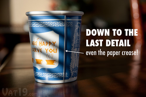 We Are Happy To Serve You Cup is exclusively licensed and dutifully copied down to the last detail.