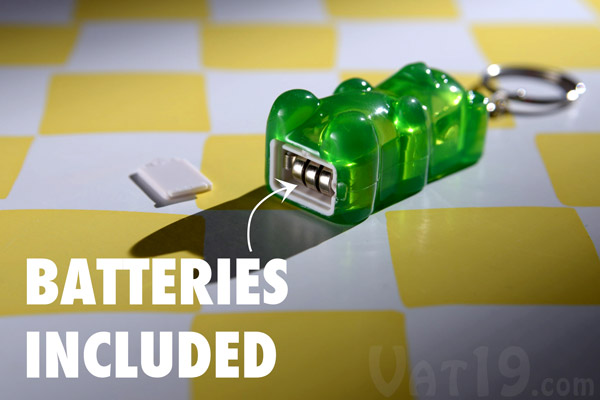 Gummy Bear Keychain comes with 3 LR41 batteries.