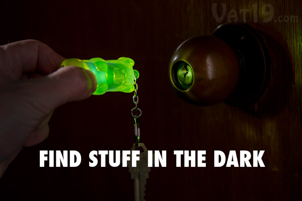 The Light Up Gummy Bear Keychain helps you find the lock in the dark.
