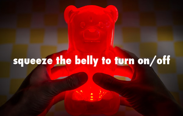 The GummyLamp features a squeezable power switch.