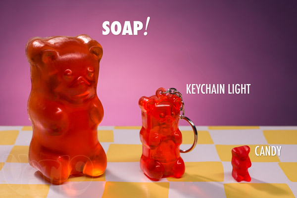 Gummy Bear Soaps are nearly 4 inches tall.