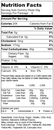 Gummy Shots nutritional info.