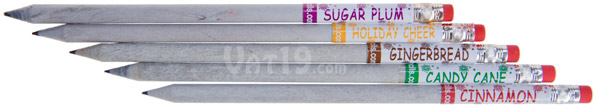 Holiday Smencils feature the following scents: sugar plum, holiday cheer, gingerbread, candy cane, and cinnamon.